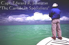 Capt. Johnston searching for permit at Ascension Bay Mexico. Edward Russell Johnston, of Leisure Time Travel, has visited this part of the Yucatan peninsula 28 times in the past nineteen years and has caught 80 permit on a fly at there 